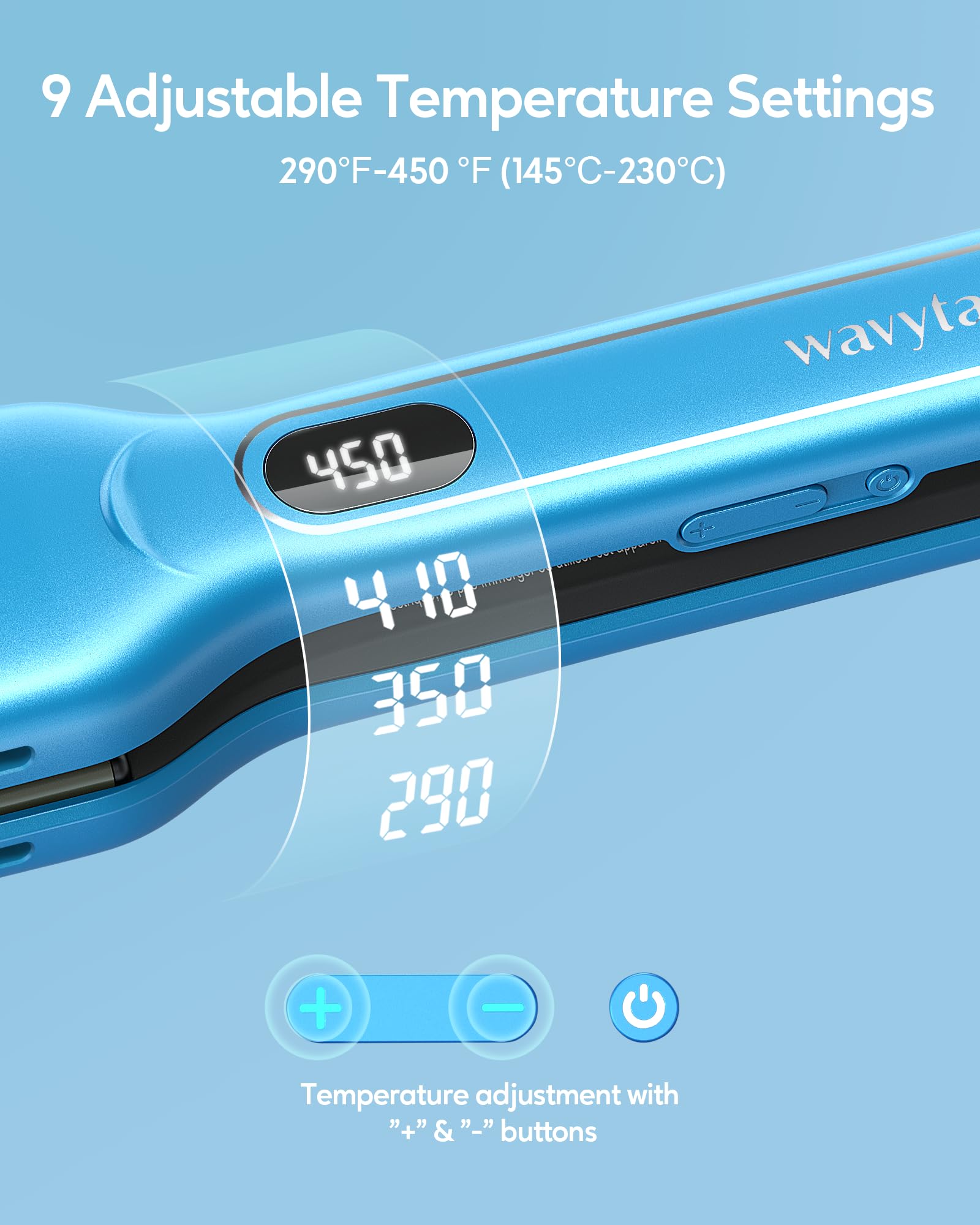 Wavytalk blue dual voltage flat iron for at-home and travel styling