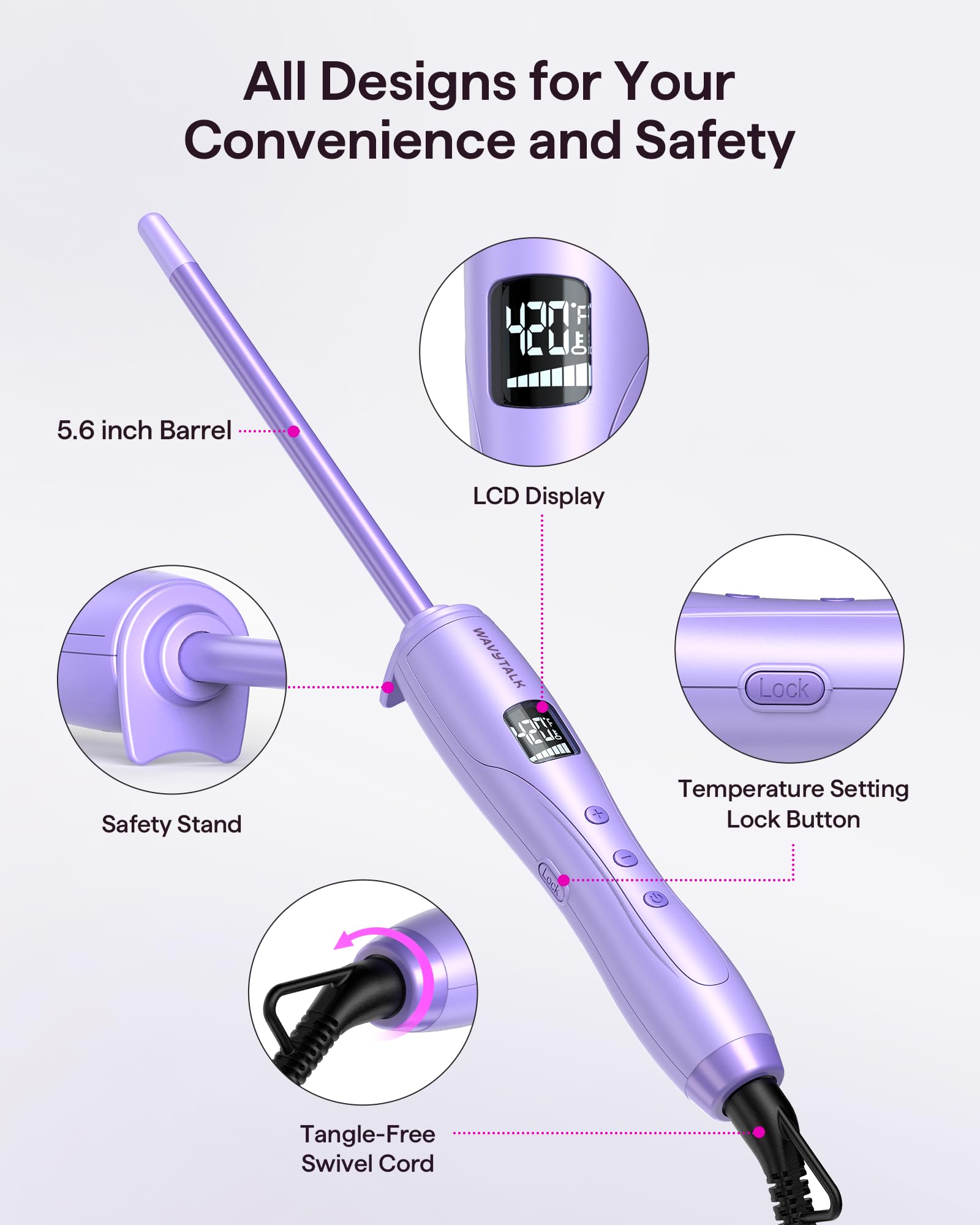 Wavytalk 6.5-foot swivel cord provides comfortable, tangle-free use.