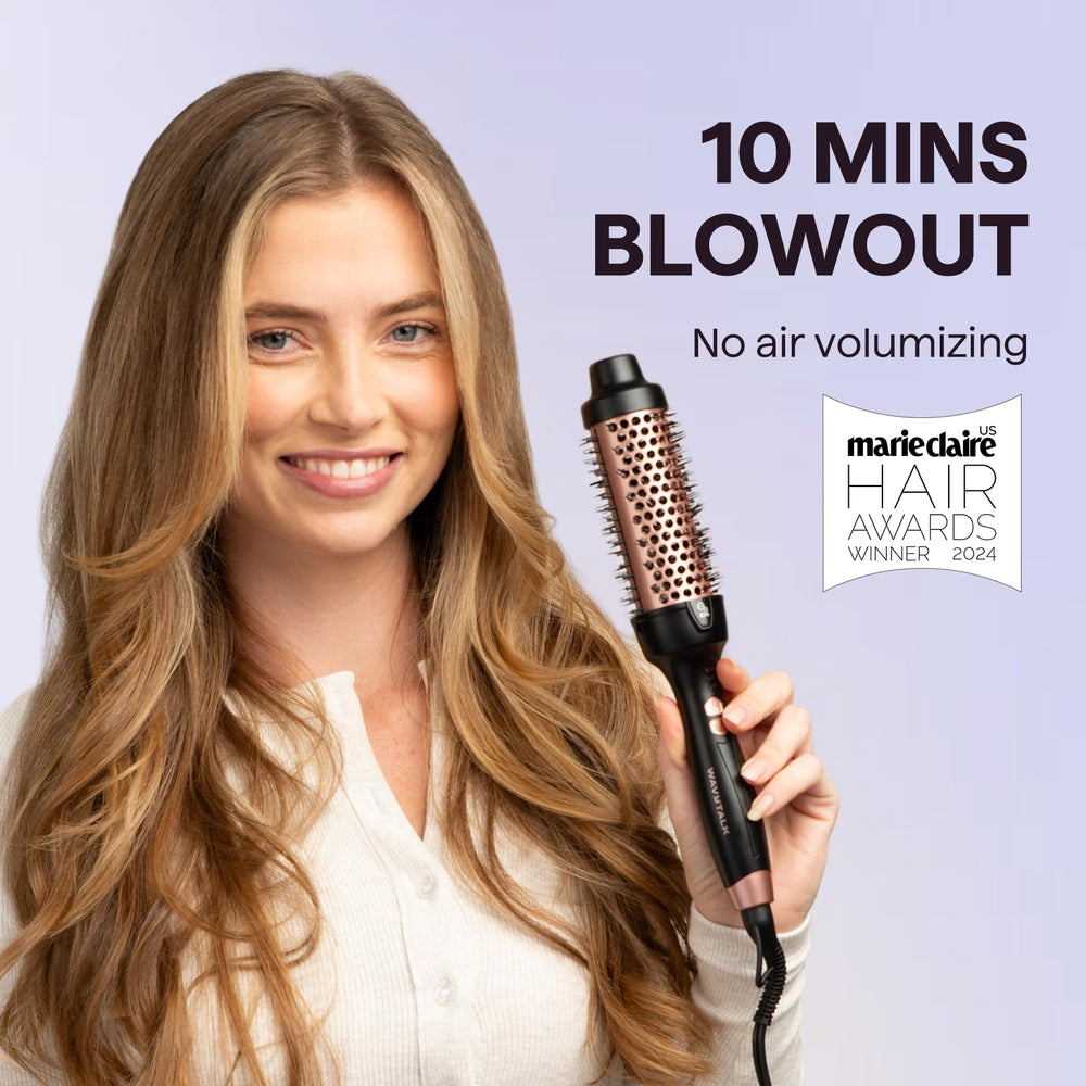Wavytalk thermal brush ceramic barrel close-up highlights even heat distribution.