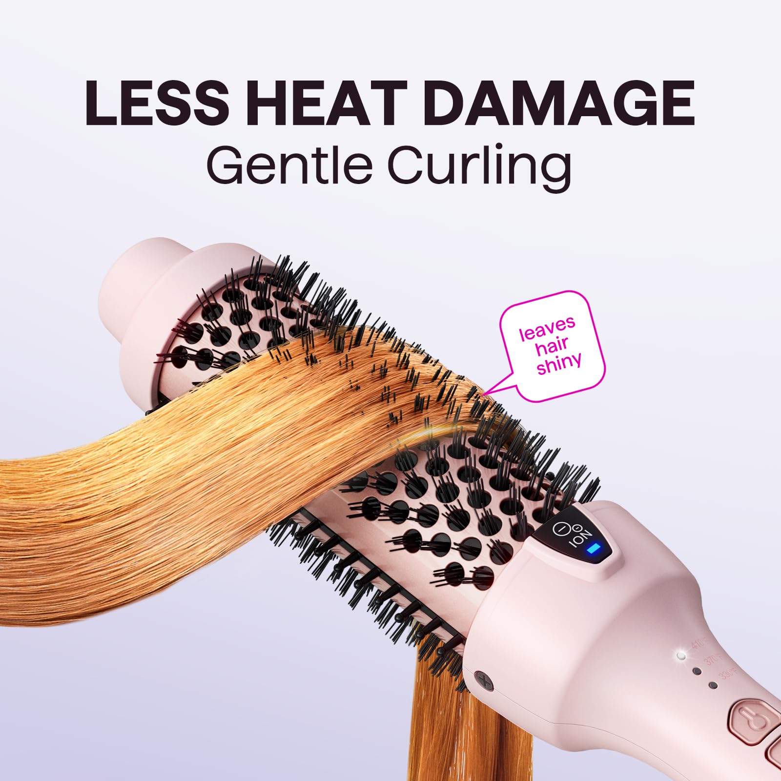 Wavytalk thermal brush with ionic barrel showcases negative ions for frizz reduction.