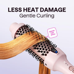 Wavytalk thermal brush with ionic barrel showcases negative ions for frizz reduction.