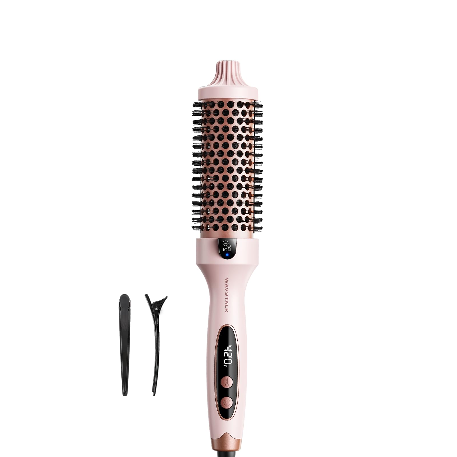 Wavytalk Thermal Brush pink handle for quick at-home blowouts.