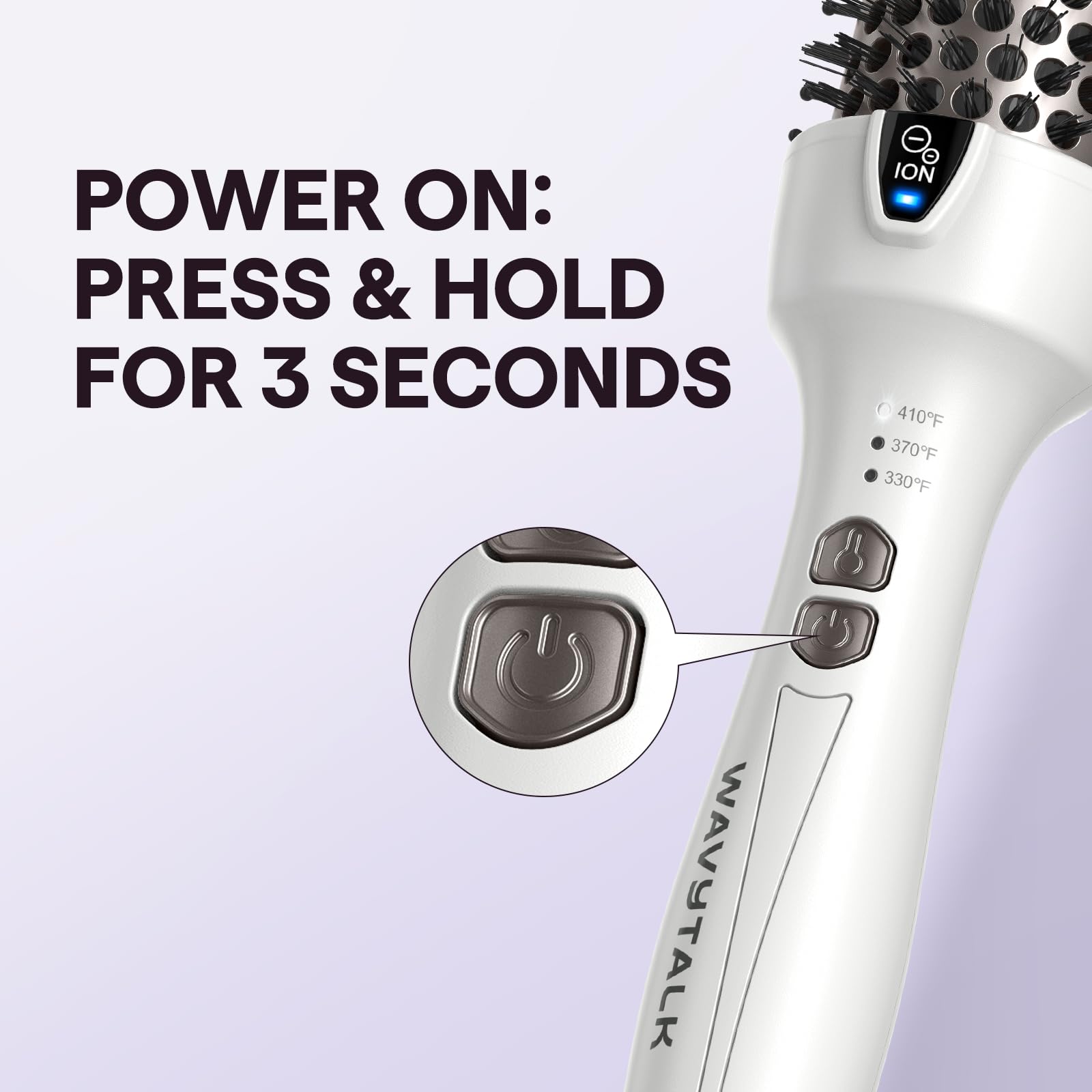 Wavytalk Thermal Brush resting on a vanity, ready for styling.