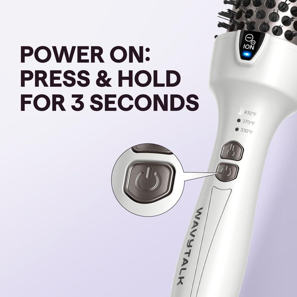 Wavytalk Thermal Brush resting on a vanity, ready for styling.