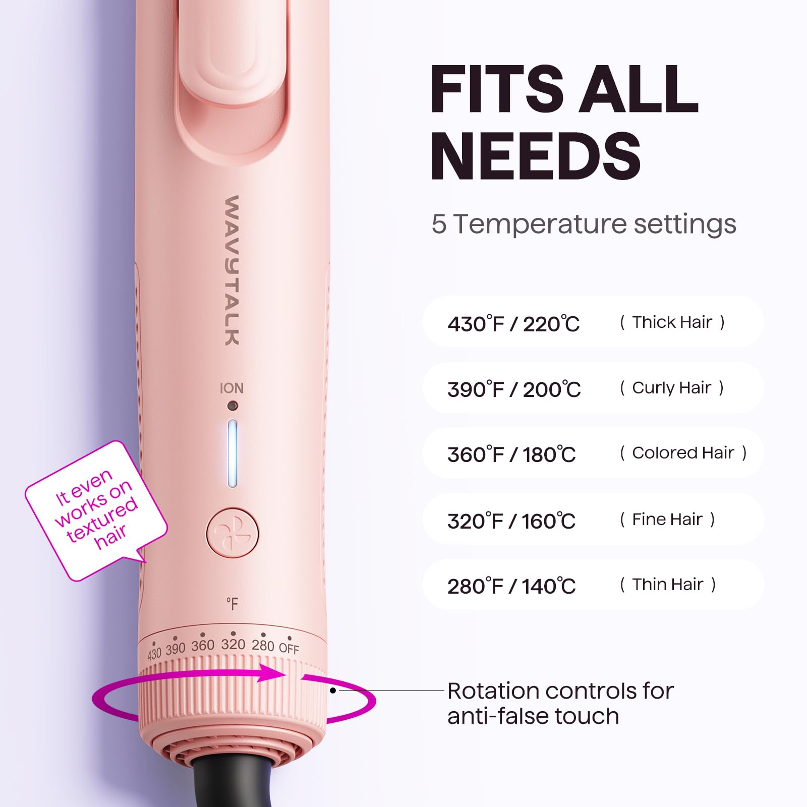 Wavytalk Airflow Styler thumb grip design enhances comfort.