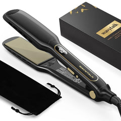 Wavytalk wet-to-straight iron close-up features highlight faster styling.