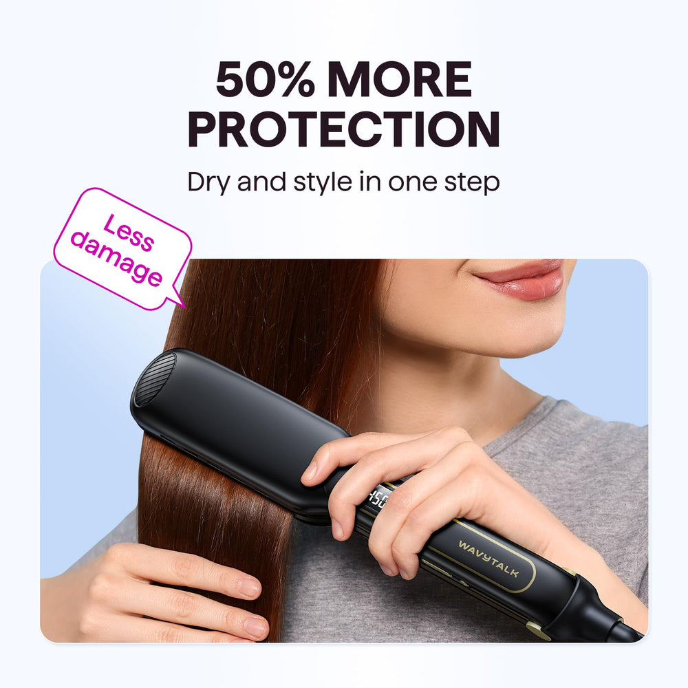 Wavytalk wet-to-straight-iron in-hand demonstrates comfortable grip for easy sectioning.