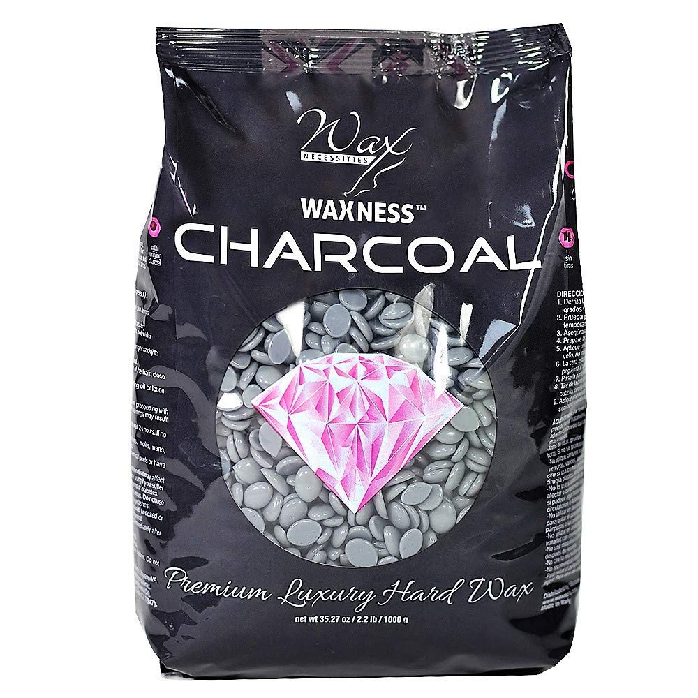 Wax Necessities charcoal hard wax packaging signals premium salon-grade quality
