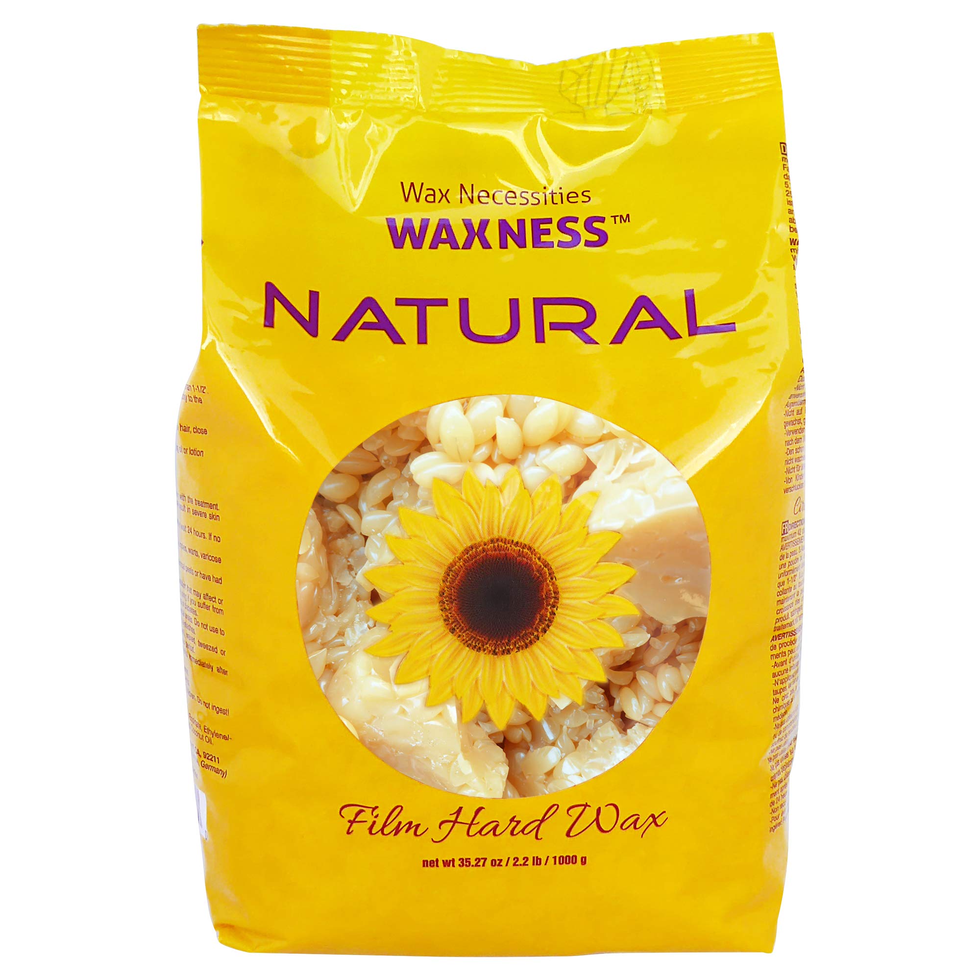 Wax Necessities hard wax beads natural bag closeup emphasizes convenient, mess-free home waxing prep.