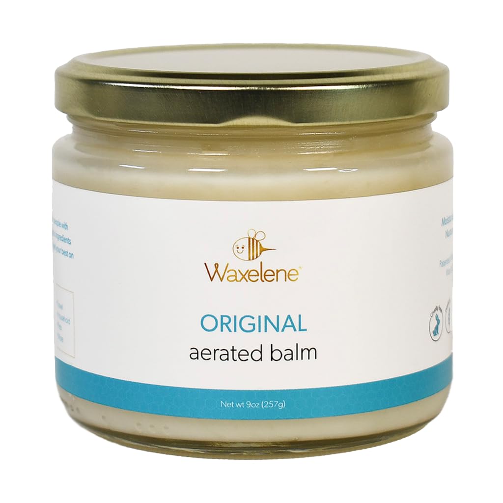 Waxelene Original Aerated Balm Large Jar label highlights organic formula for daily moisture