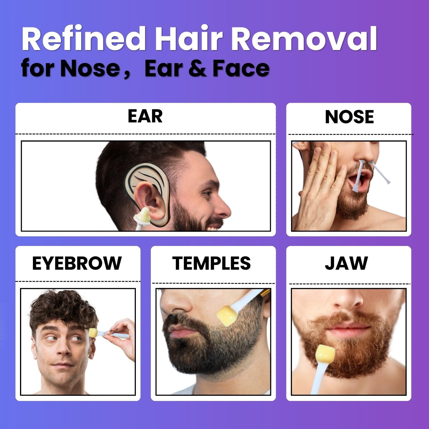 Waxfans nose-ear wax closeup in purple highlights premium texture for precise removal.