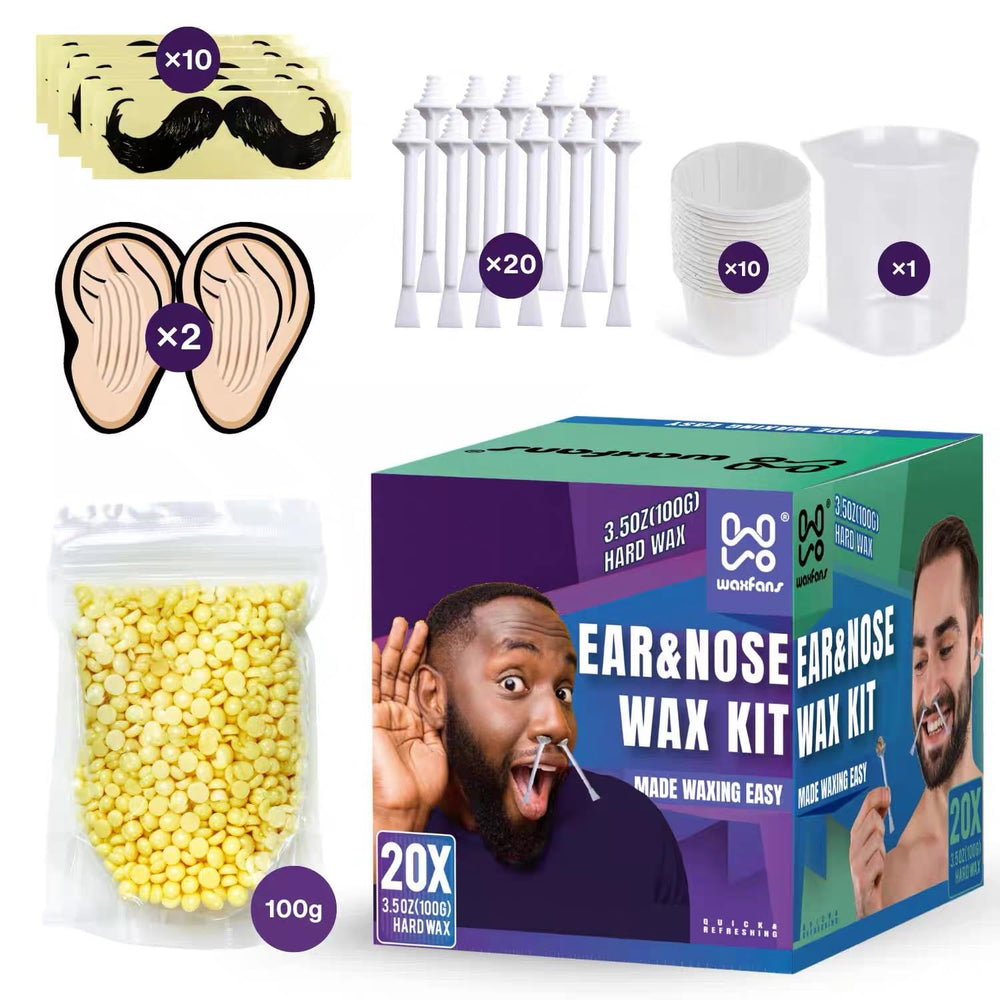 Waxfans nose and ear kit packaging shows at-home salon-ready setup.