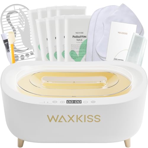 Waxkiss Intelligent Paraffin Wax Machine for hands demonstrates soothing heat for professional spa results.