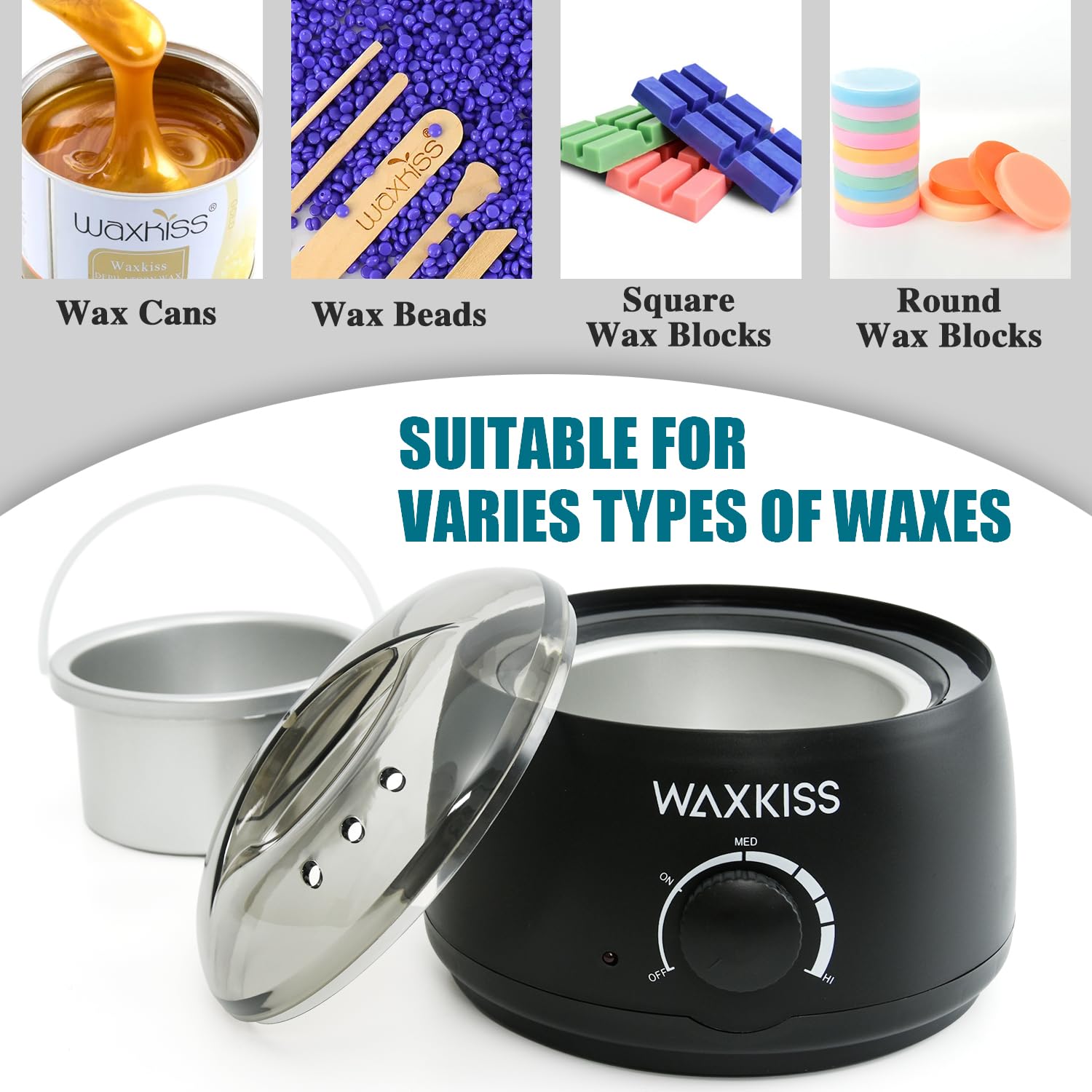 Waxkiss wax warmer adjustable temperature knob offers precise heat control