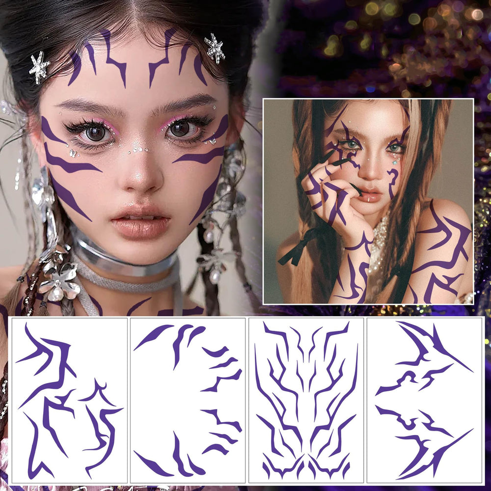 Waxkure anime purple temporary tattoos on dancer, easy peel-and-press application