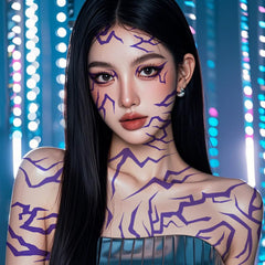 Waxkure anime purple tattoos in halloween costume, vibrant purple designs