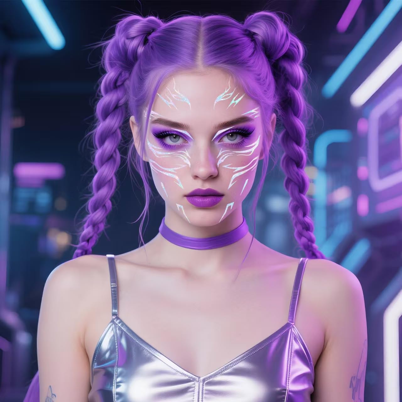 Waxkure anime purple tattoos on legs for performance-ready style