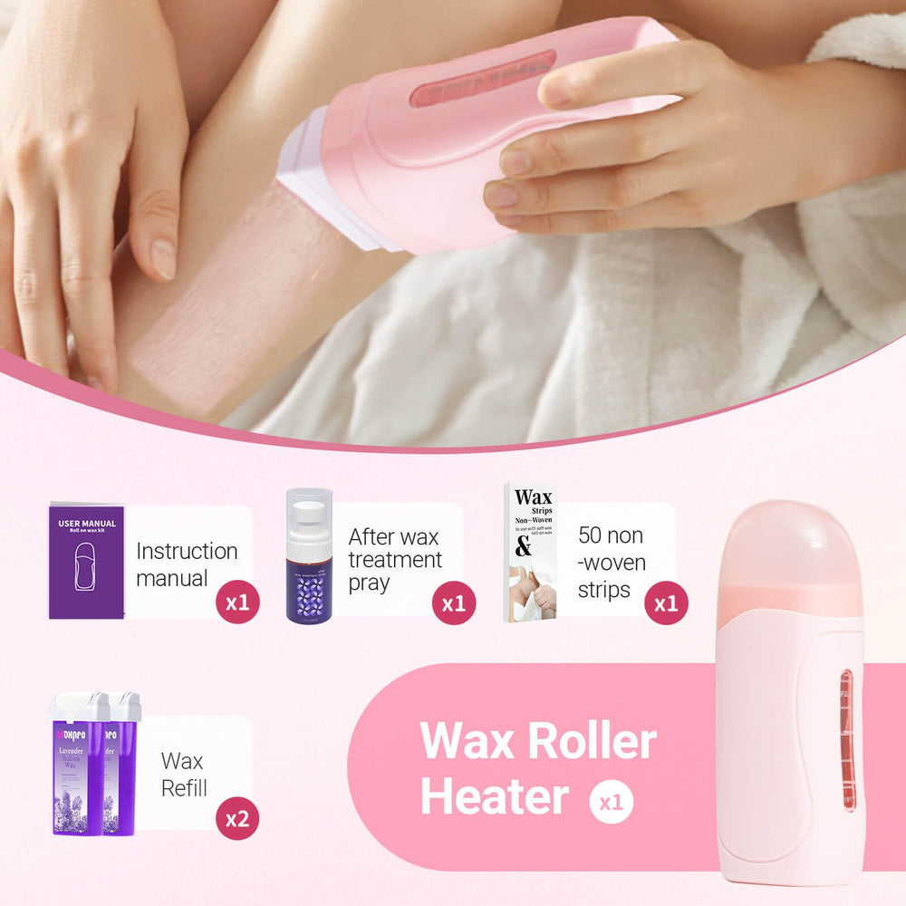 WaxPro packaging and components layout showing all-in-one home waxing kit