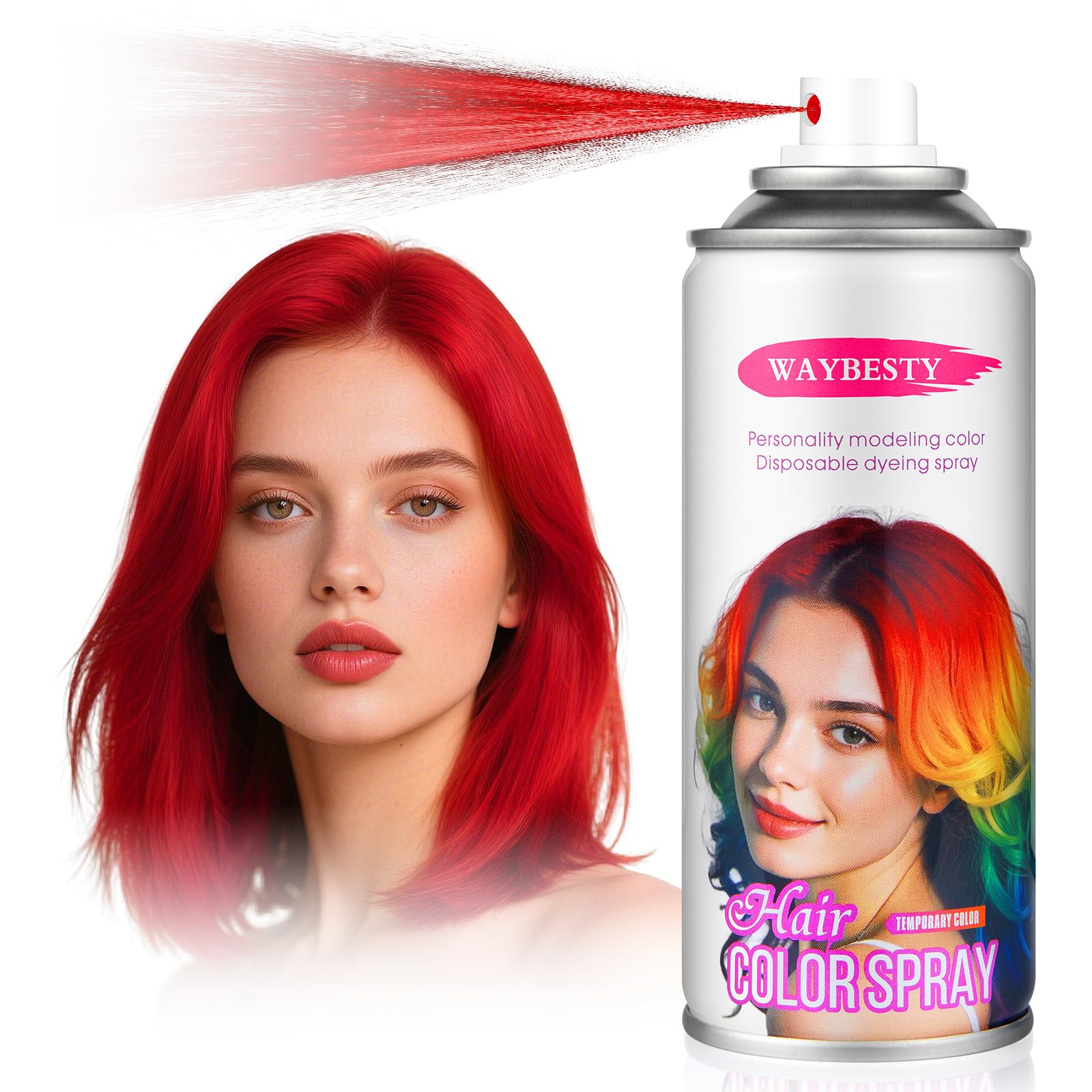 Waybesty Fiery Red hair spray application shows quick party color