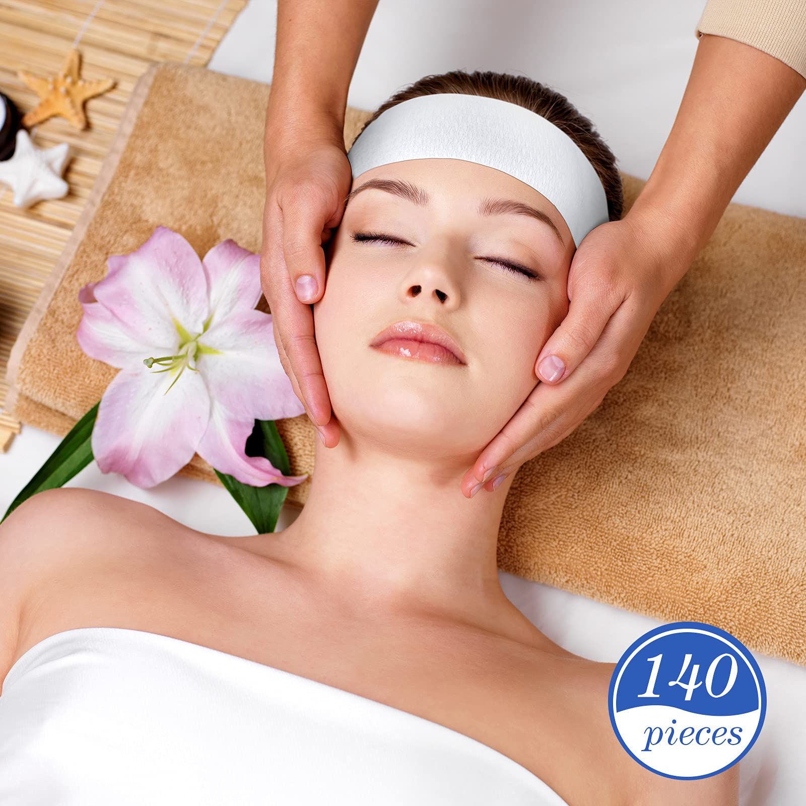 Waydress nonwoven fabric headbands demonstrate breathable, lightweight fit ideal for massages and spa treatments.