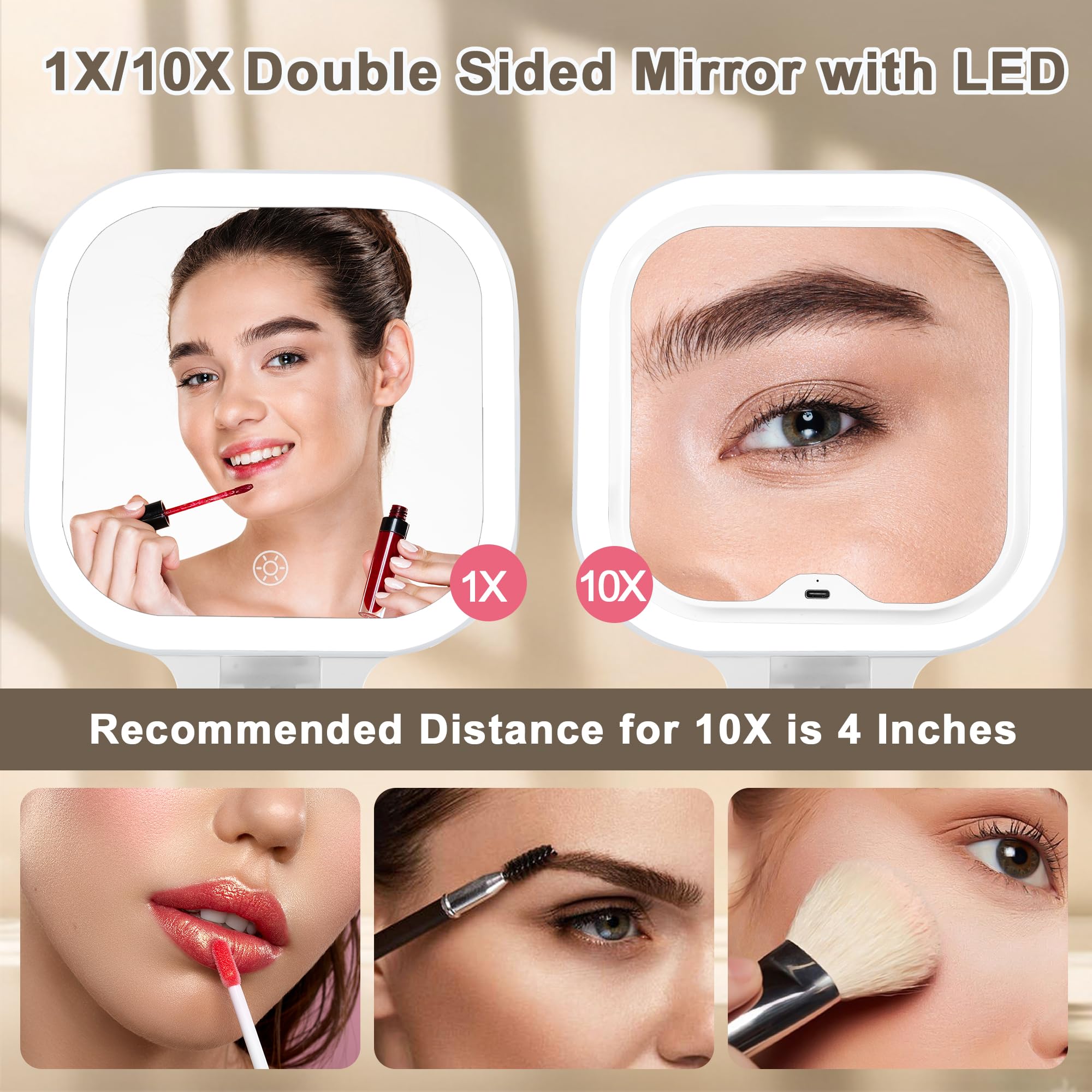 Wayleeos rechargeable mirror with 2000mAh battery powers hours of on-the-go lighting.