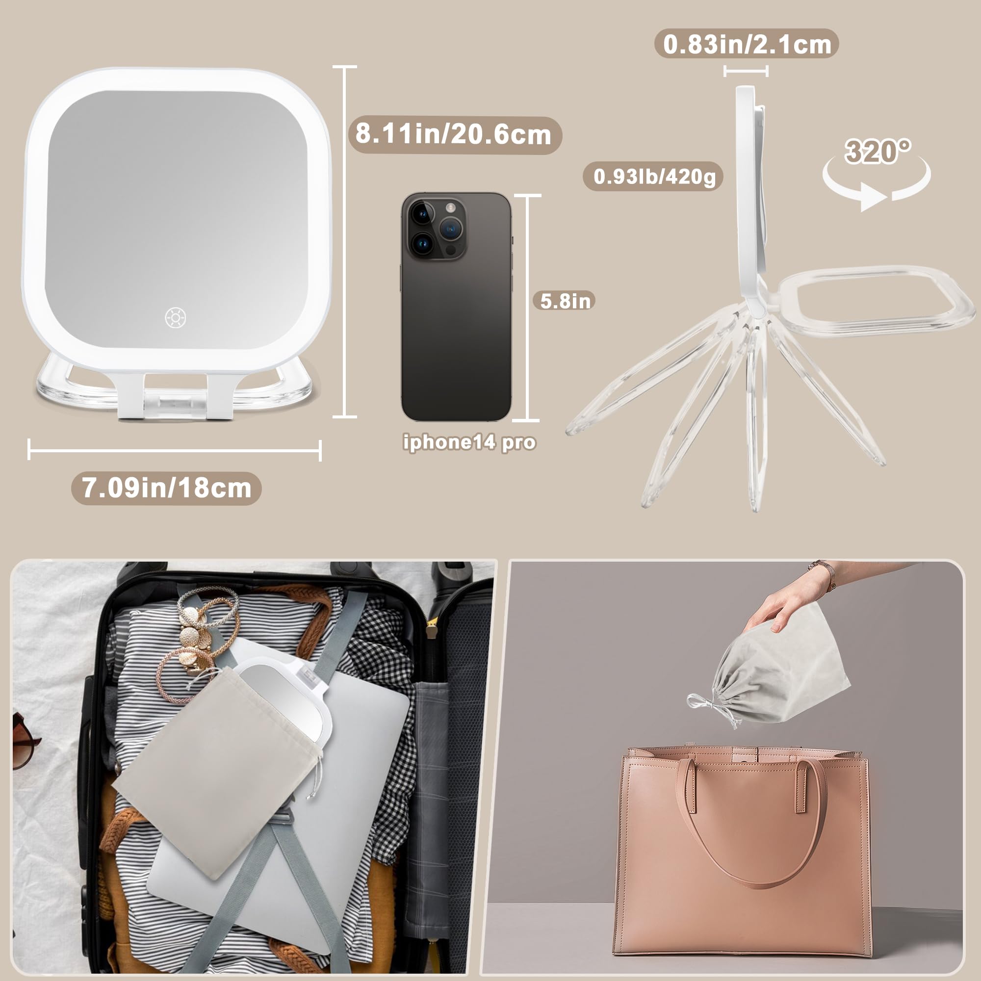 Wayleeos travel makeup mirror offers 1x view for quick makeup checks on the go.