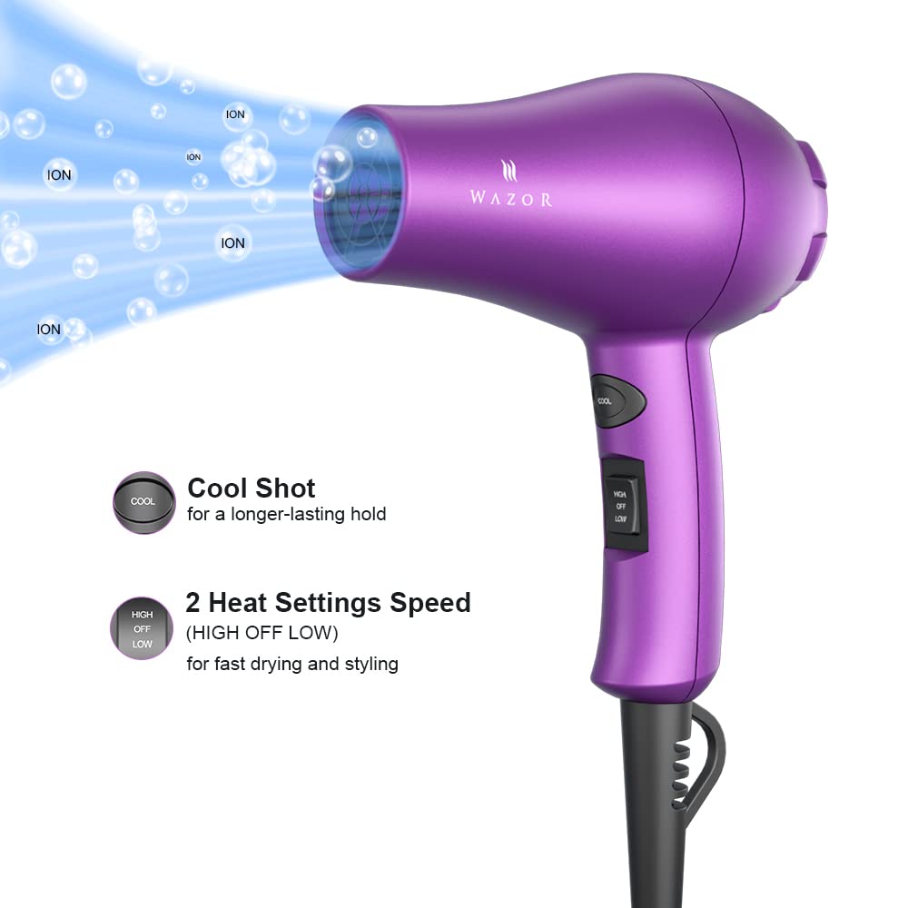 Wazor ionic travel dryer with concentrator nozzle for precise styling on the go