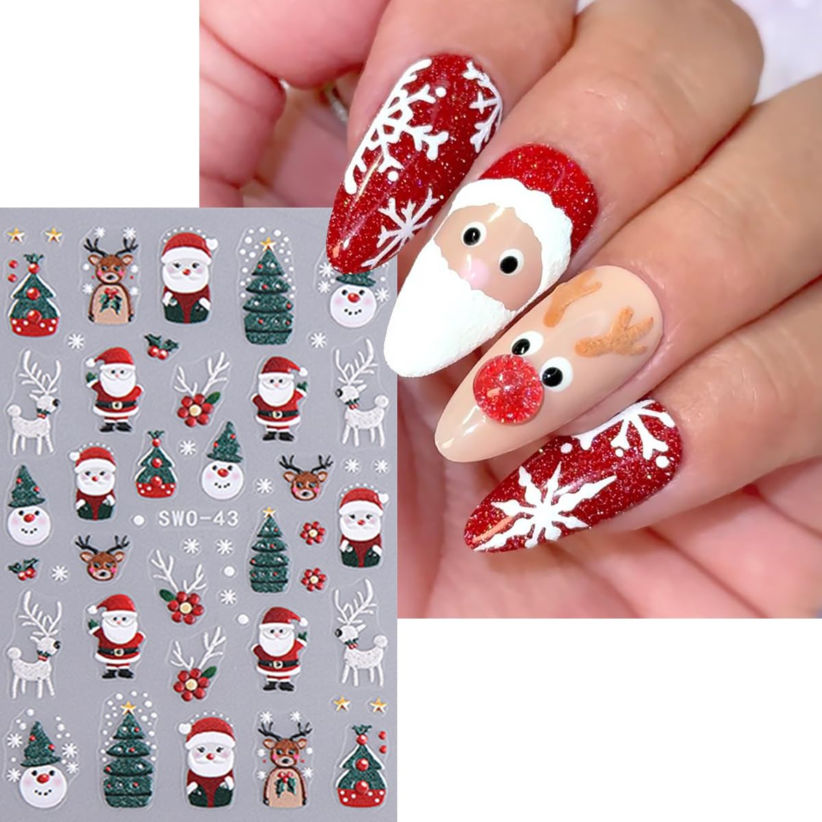 WBRRFJJ Christmas 5D gingerbread-man decals—fun holiday nails you can customize.
