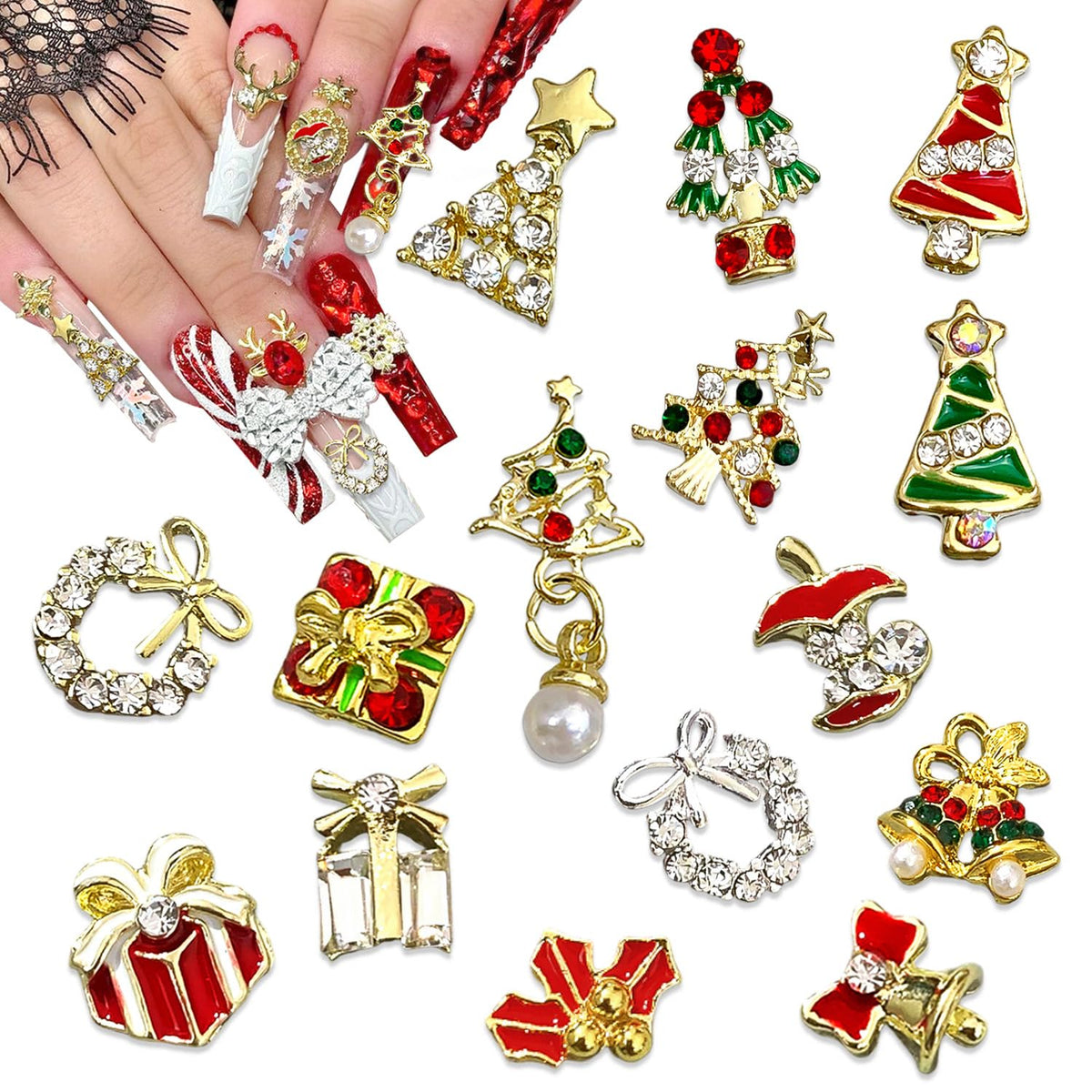 WBRRFJJ christmas-nail-charms 3d-tree-gems for festive nail art.