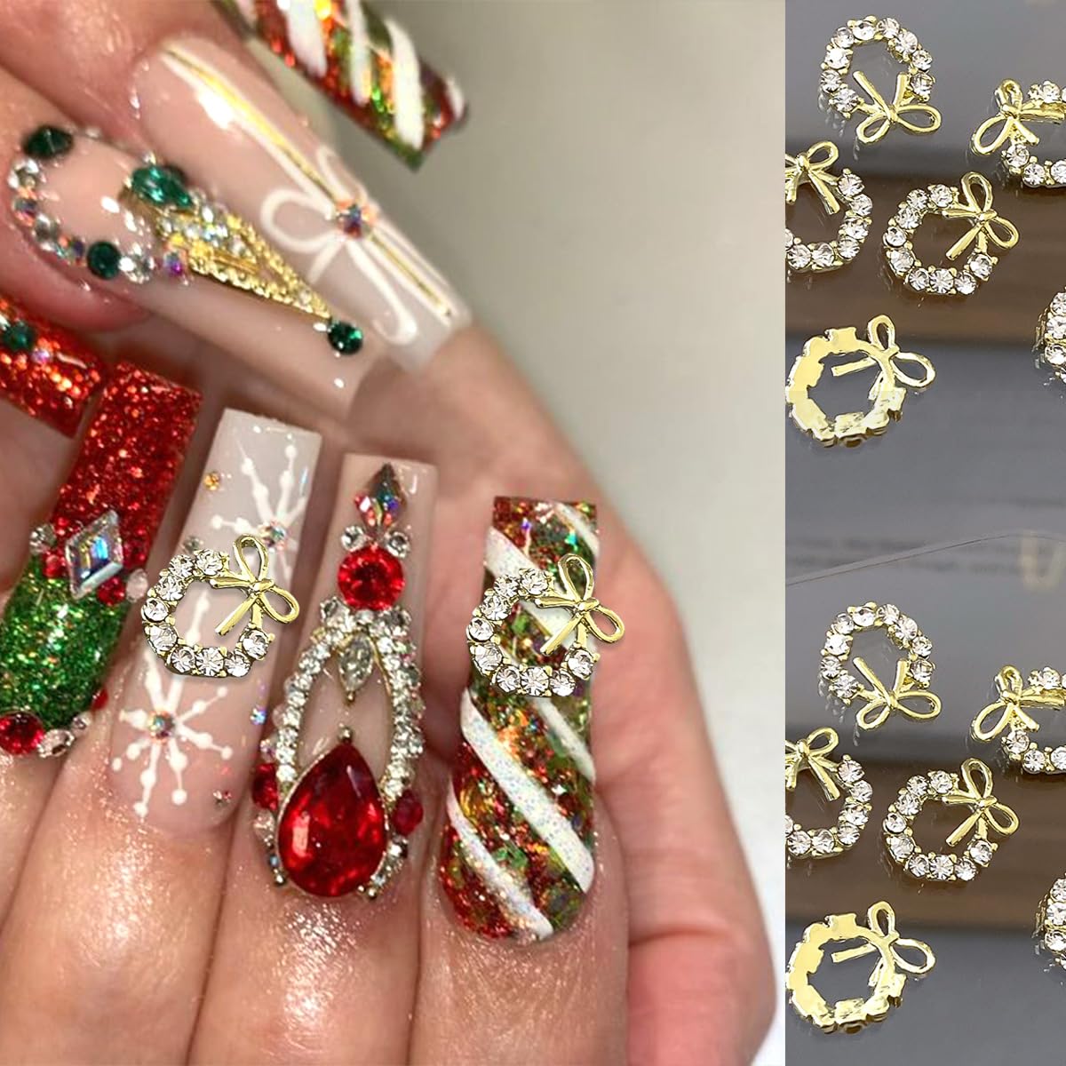 WBRRFJJ christmas-nail-charms gold-silver-set for luxe seasonal accents.