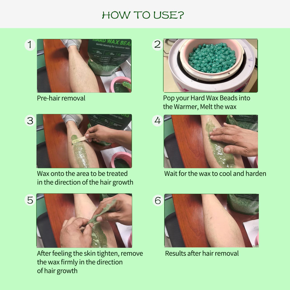 Wchiou leg-wax beads on leg showing smooth, lasting results possible