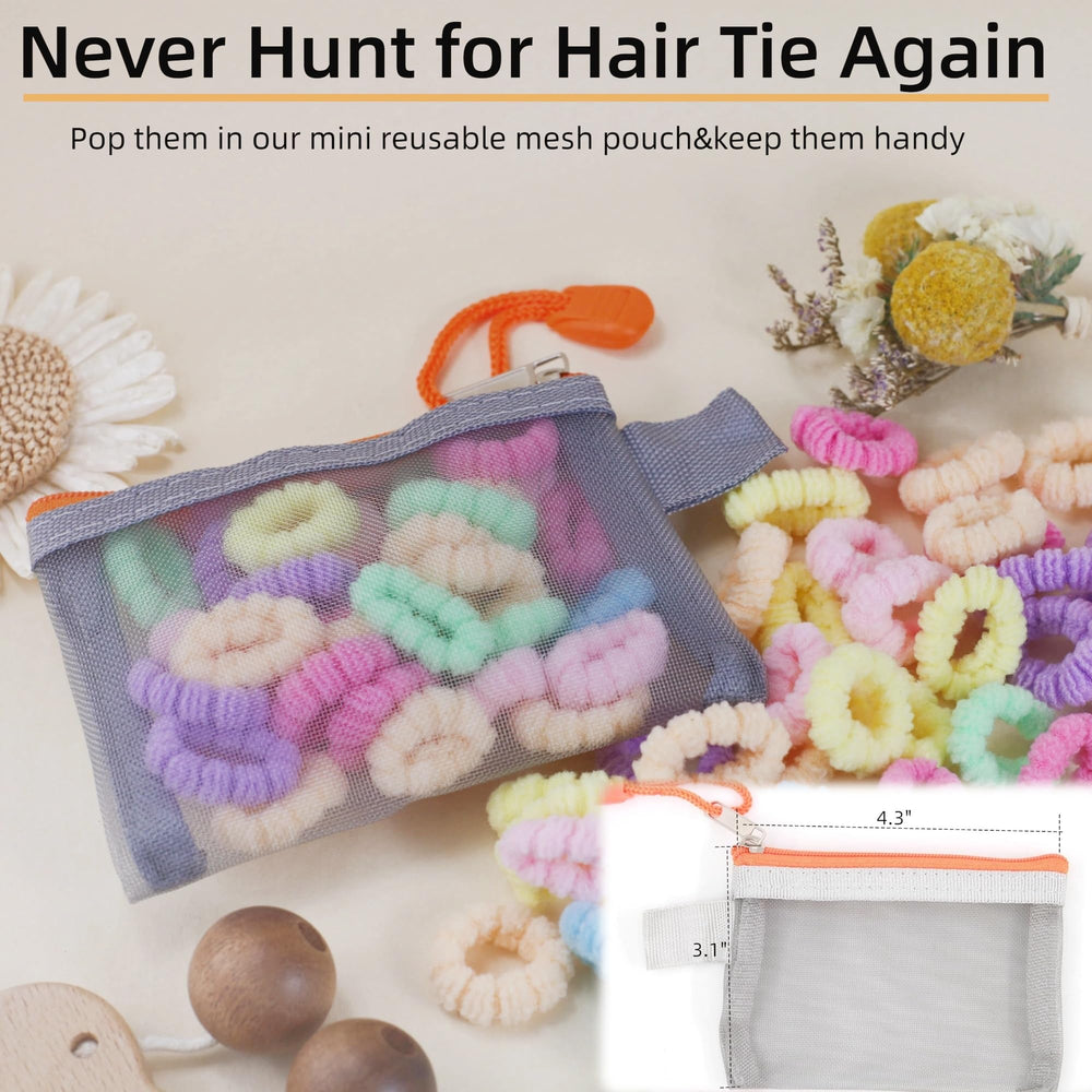 WDGROW mini hair ties on a toddler ponytail showing gentle hold.