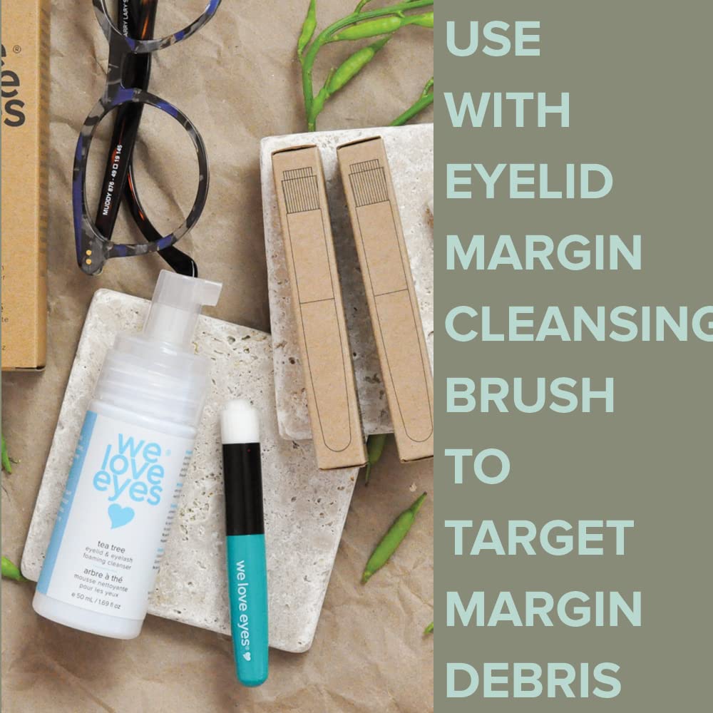 We Love Eyes tea tree eyelid cleanser close-up of dirt removal on skin
