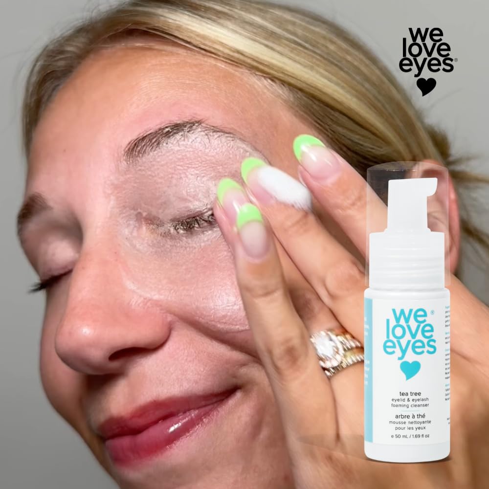We Love Eyes tea tree eyelid cleanser bottle pump for easy, precise application