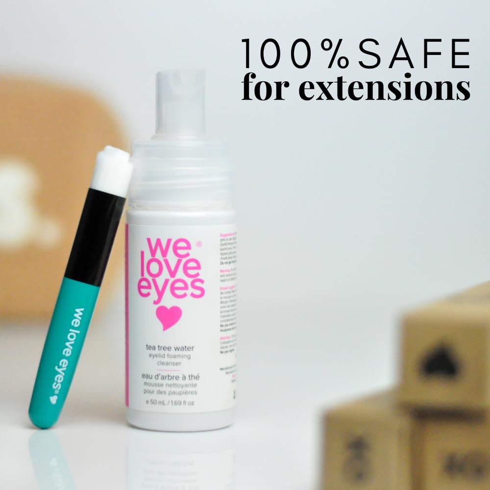 We Love Eyes Tea Tree Water eyelid margin cleanser closeup shows gentle cleansing foam
