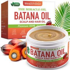 Wealthskin Batana Oil bottle pour for pure Honduras oil and nourishing hair care.