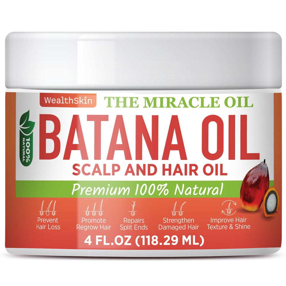 Wealthskin Batana Oil packaging conveys eco-friendly sourcing and sustainability.