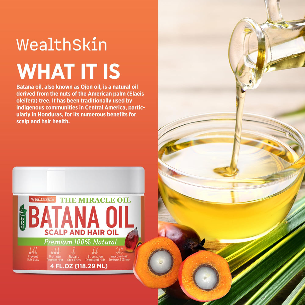 Wealthskin Batana Oil phytosterols carotenoids emphasize collagen and hydration.