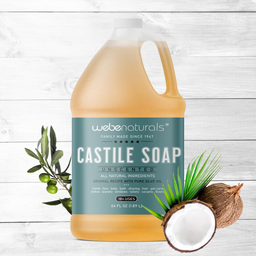 WEBE olive oil-based castile soap highlights creamy lather for sensitive skin