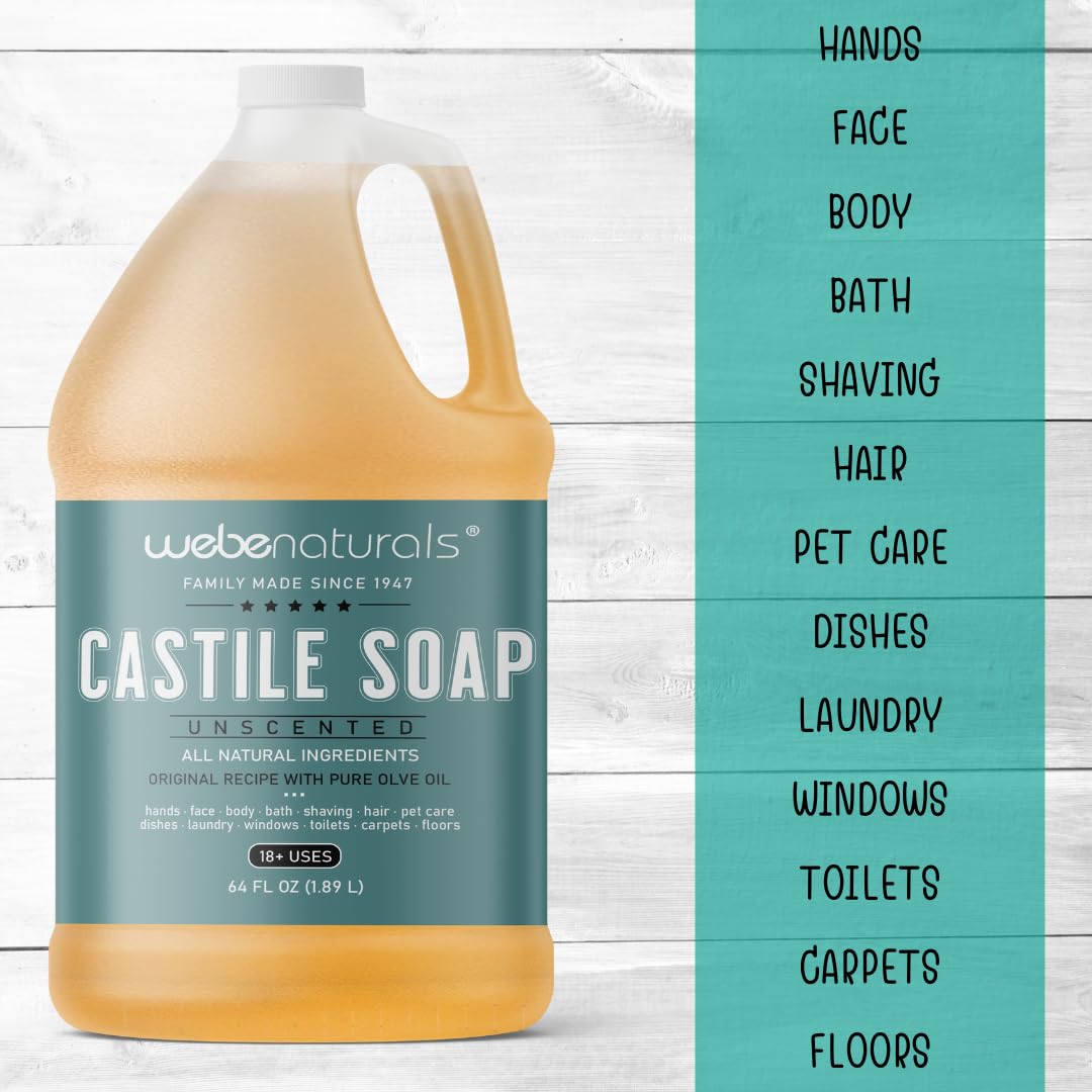 WEBE castile soap bottle with rich lather for gentle facial cleansing