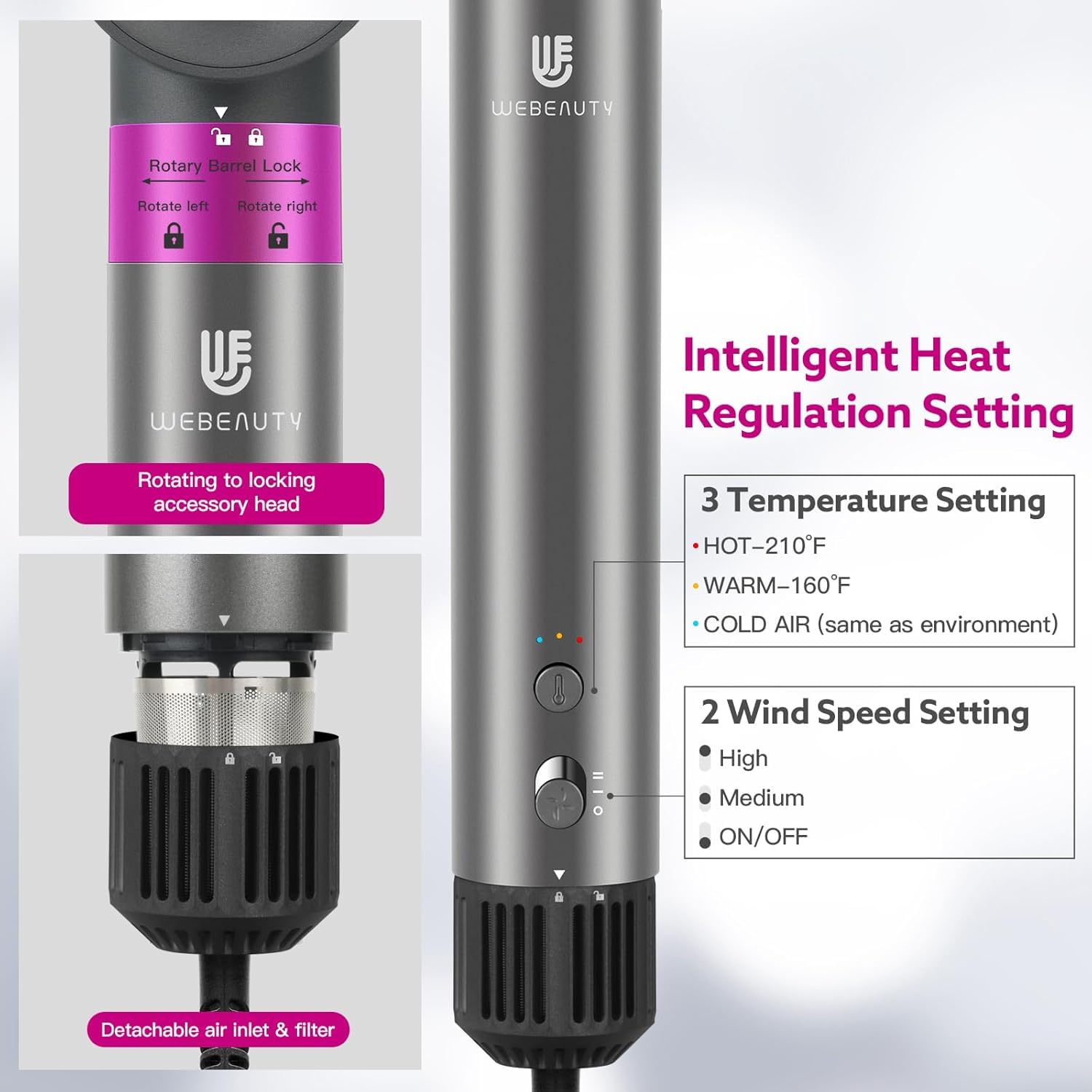 WeBeauty 5in1 hot air brush red travel case enables on-the-go styling.