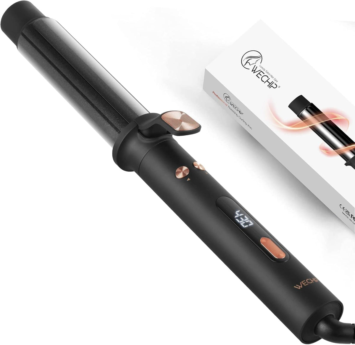 WeBeauty automatic rotating curling iron with 360° rotation for quick, uniform curls.