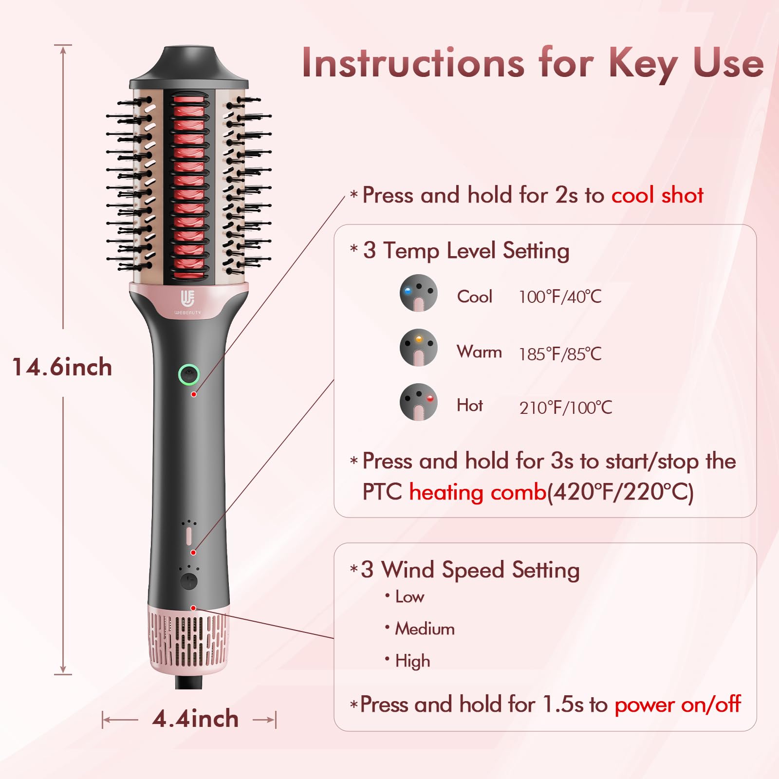 WeBeauty aluminum barrel design provides durable, even heat during styling.