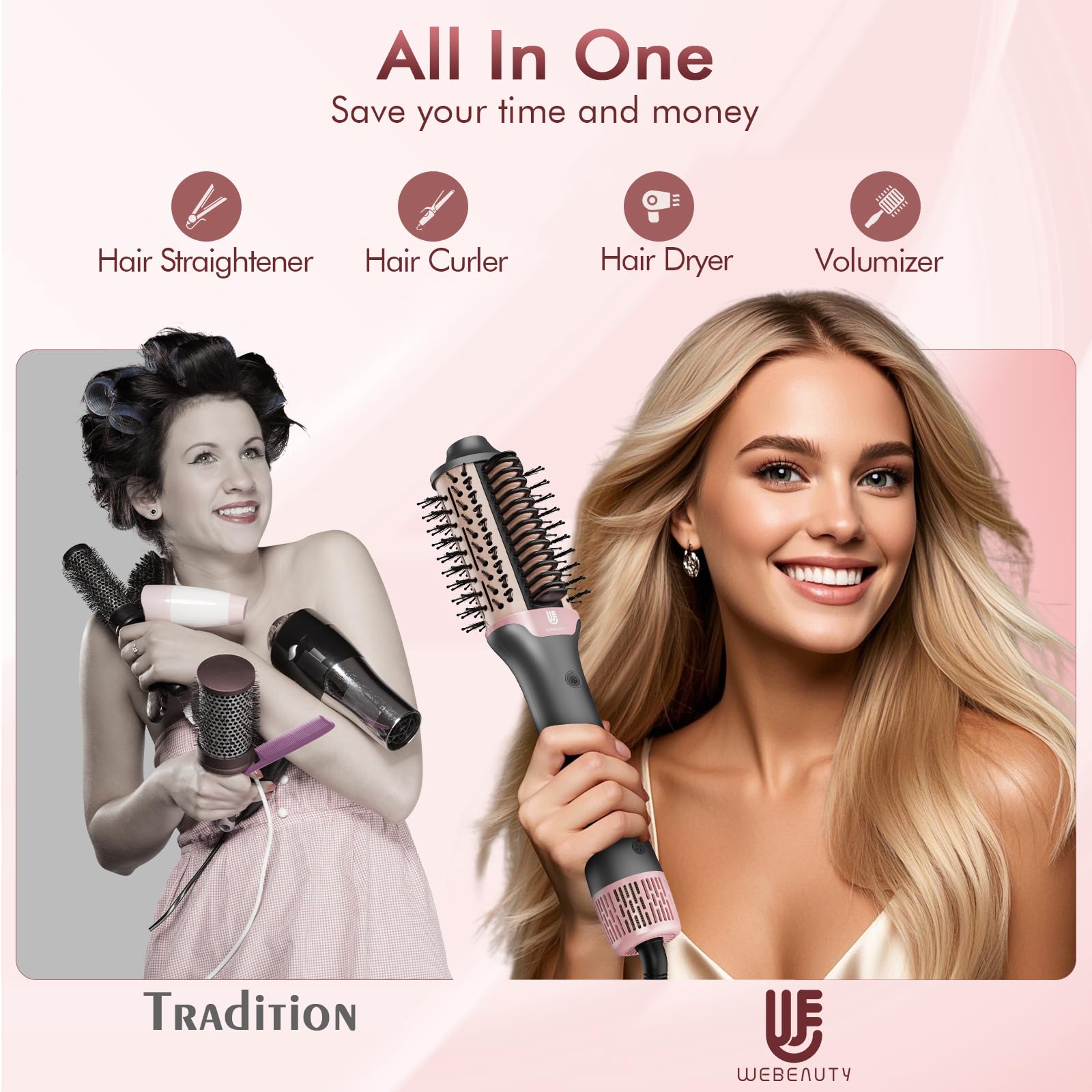 WeBeauty PTC smoothing comb with ceramic coating distributes heat evenly.