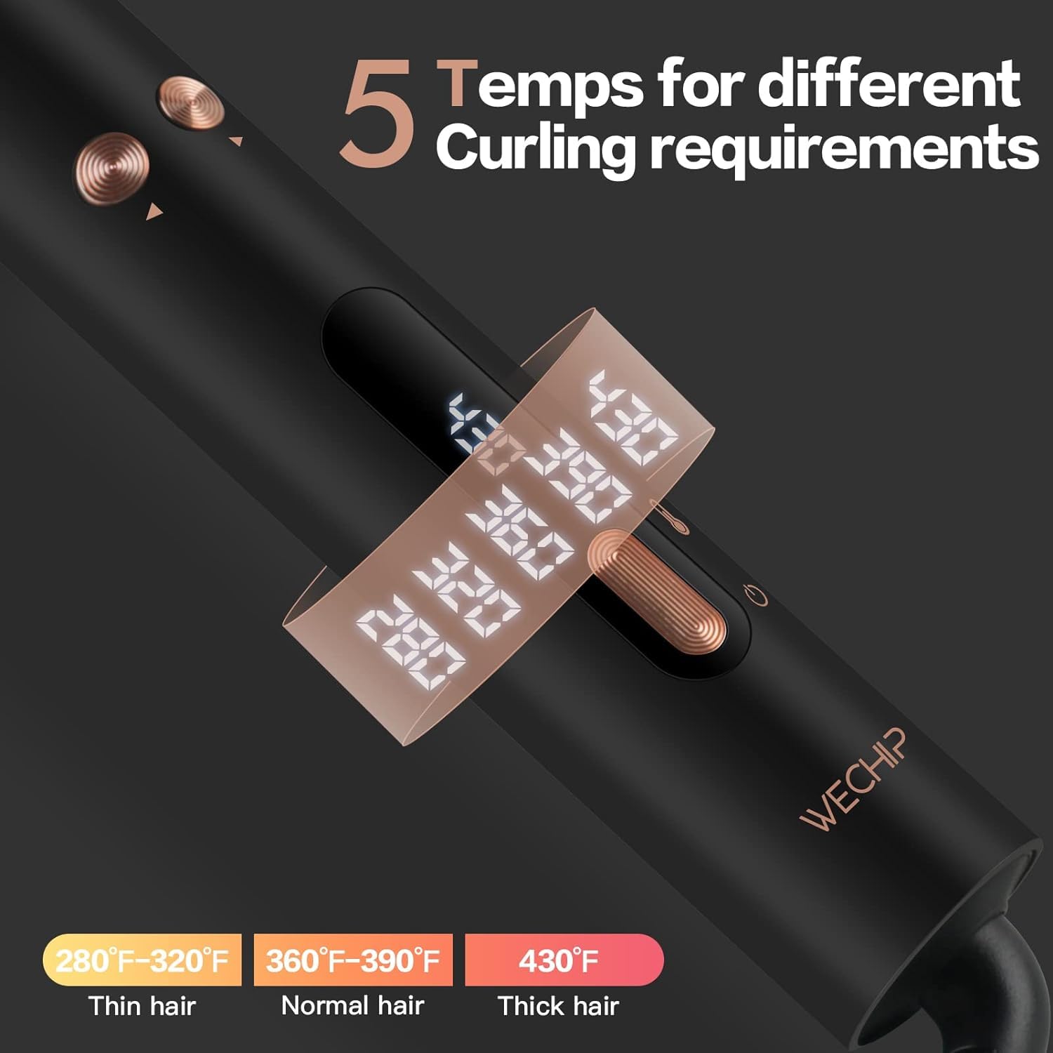 WeBeauty curling wand with rapid MCH heating for fast styling.