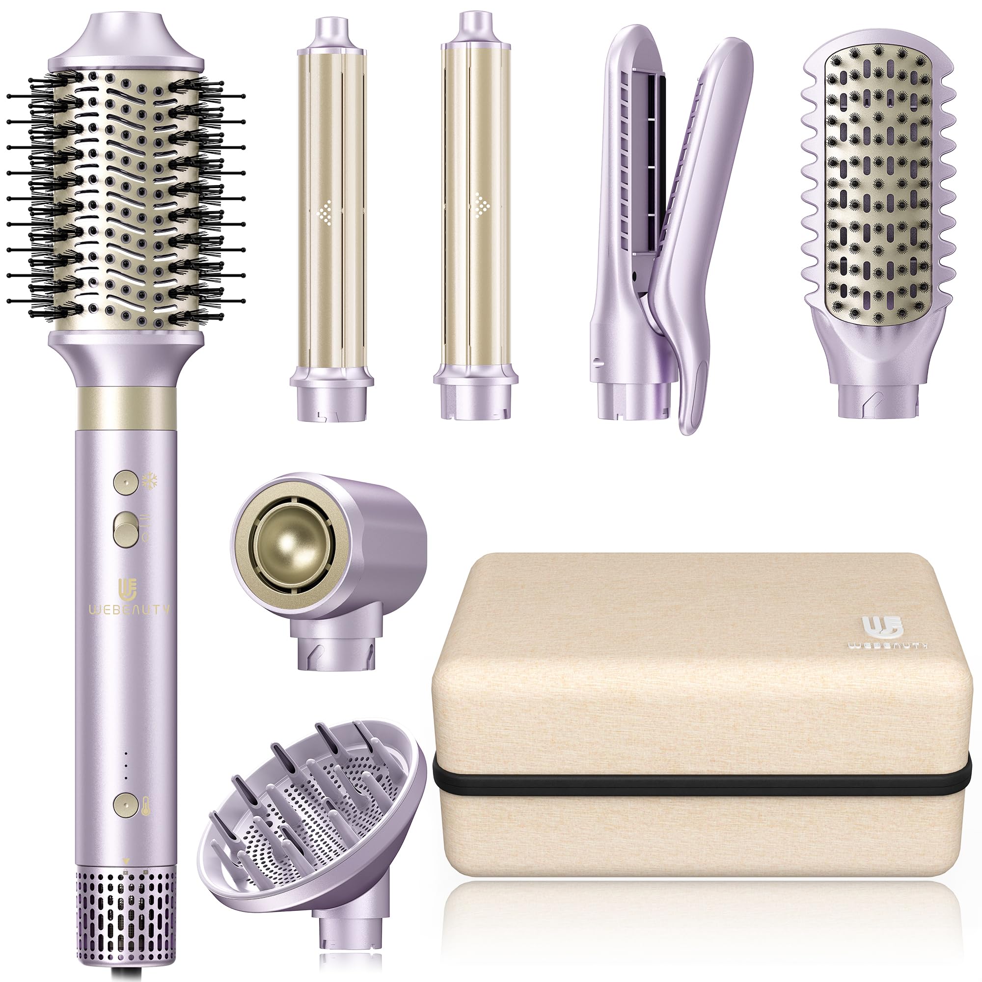 webeauty hair dryer brush 8-in-1 front view: compact dual-voltage styling for fast results