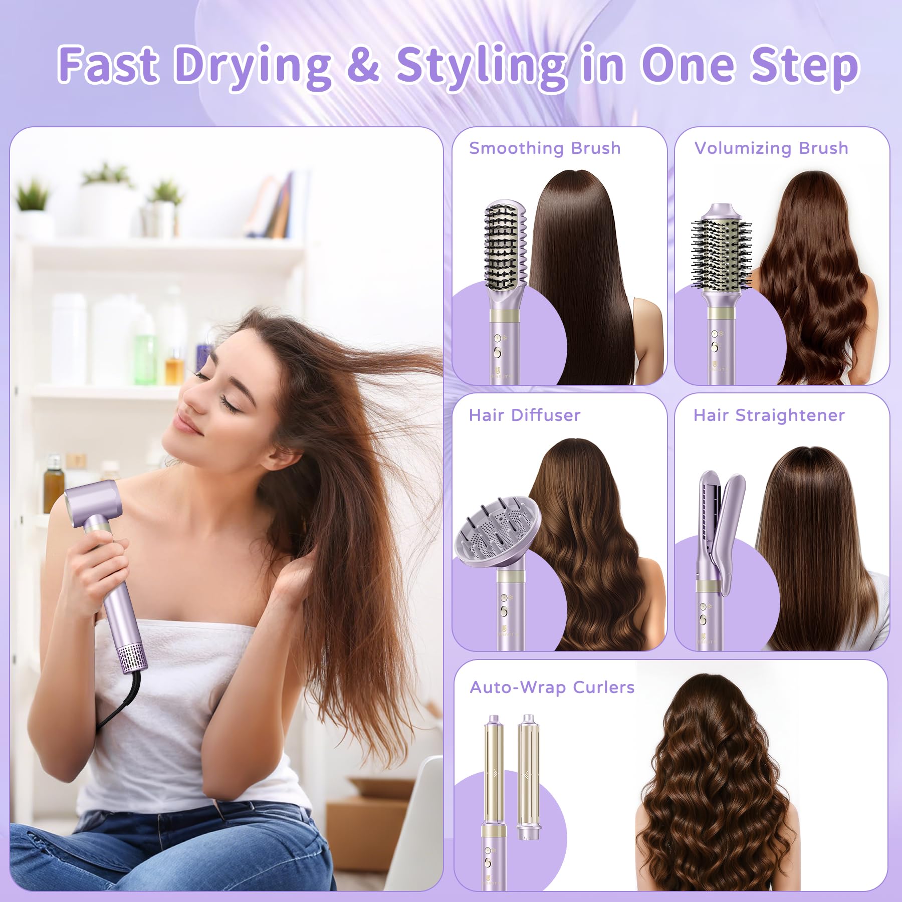webeauty hair dryer brush 8-in-1 side view: ergonomic grip for comfortable daily use