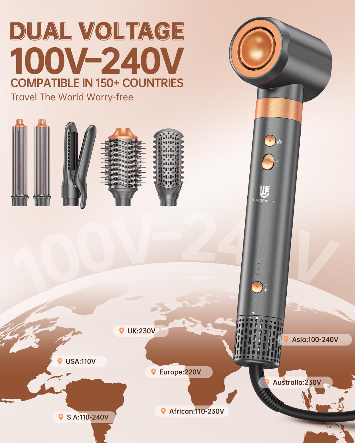 Webeauty negative ions reduce frizz and boost shine during use.