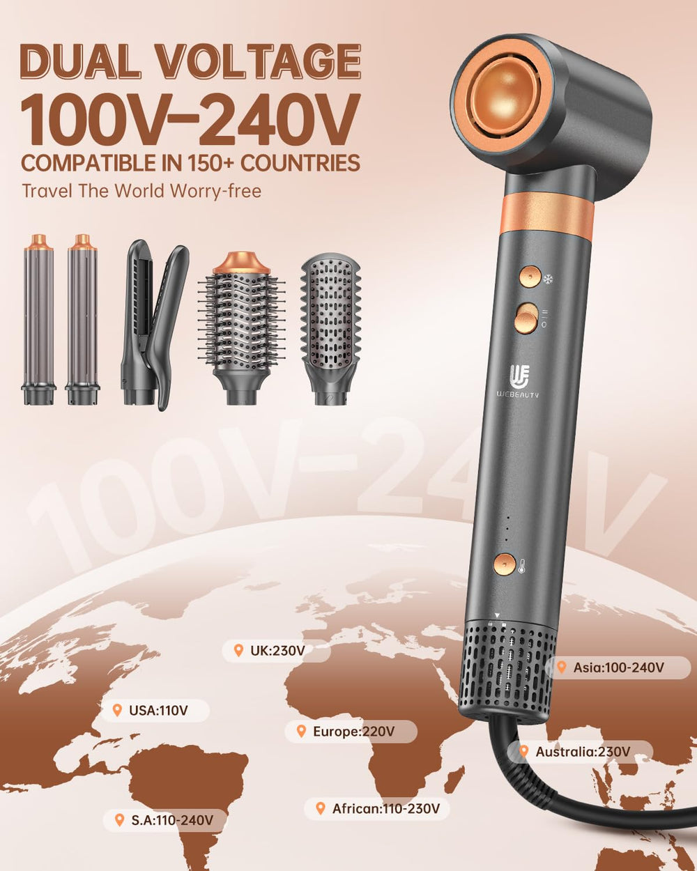 Webeauty negative ions reduce frizz and boost shine during use.