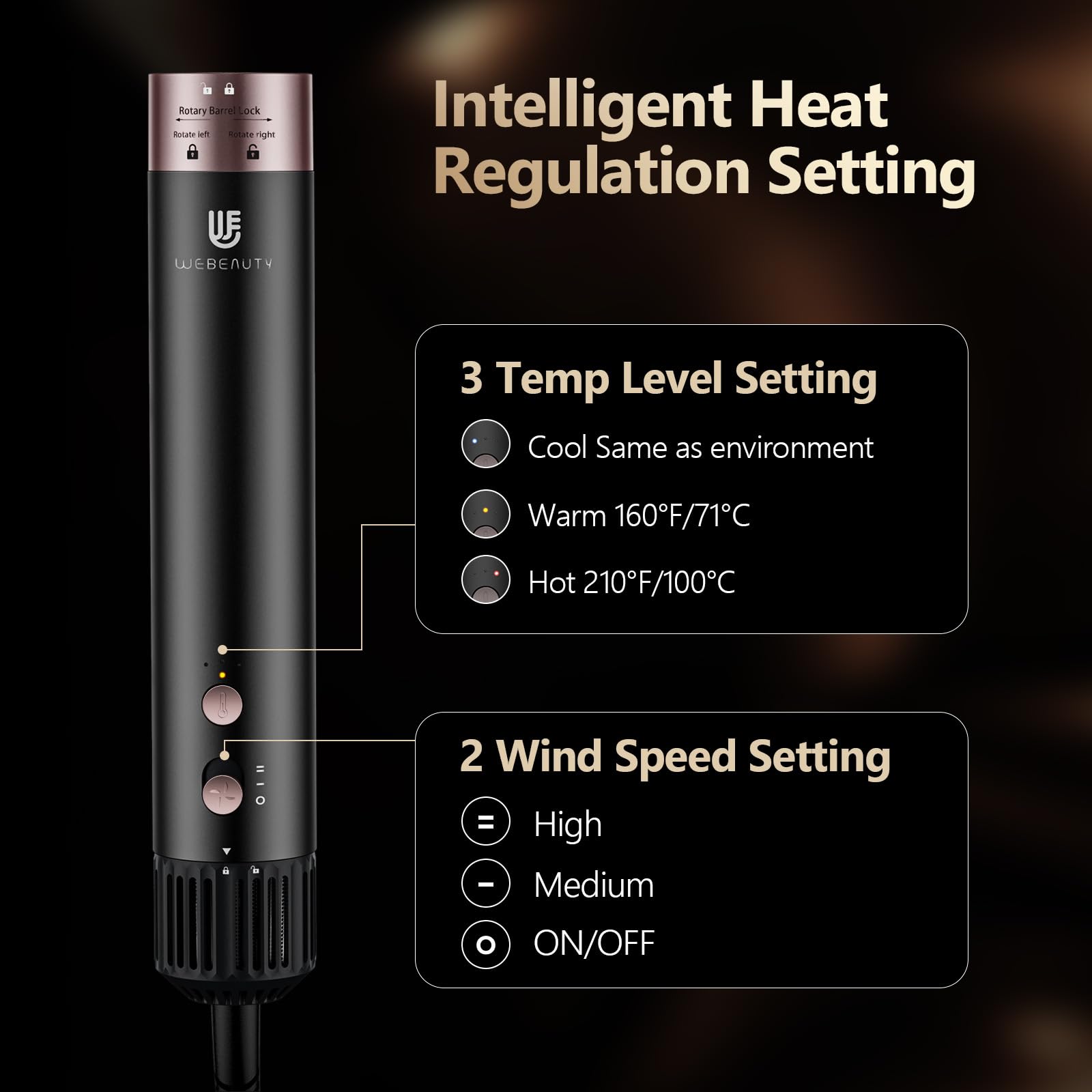 WeBeauty hair dryer brush air styler gold negative ions reduce frizz and add shine
